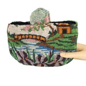 1950s Vintage Beaded Clutch Bag With Iris Flowers And Scenic Design By Fre Mor